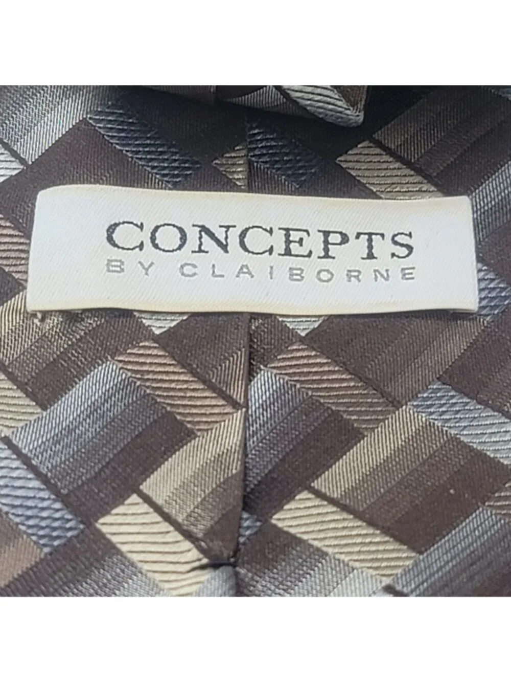 Concepts By Claiborne Brown Checkered 100% Silk Mens Tie